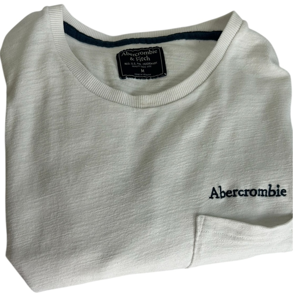 Abercrombie & Fitch White Blue Long Sleeve Logo Front Pocket Men Medium Y2K READ